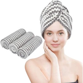 VIVOTE Microfiber Hair Towel Turban Quick Drying Long Hair Super Absorbent Soft Lightweight Anti Crimp Gift for Women Girls 25cm x 65cm Pack of 3 Grey