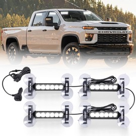 Tiannor 4X 6.1 inch Emergency Strobe Lights White 24 LED Hazard Warning Flashing Safety Dash Front/Rear/Side Windshield Deck Split Lights for Construction Vehicles Tow/Plow Work Trucks