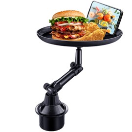 Car Cup Holder Tray for Adults Car Tray Table for Eating with Cell Phone Slot Lap for Universal Adjustable Cup Holder 360 Swivel Fits Vehicle, Boats, Golf Cart