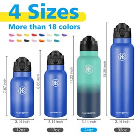 Han's Bottle Sports Water Bottle - 24 Oz, Straw Lid, Leak Proof, Vacuum Insulated Stainless Steel, Double Walled, Thermo Mug,Gradient Blue