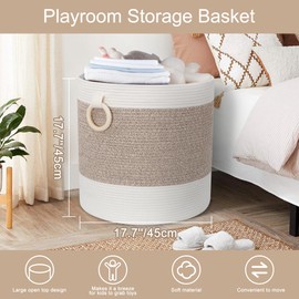BESBEZOS Laundry Hamper with Handles, 18"x18" Large Cotton Rope Basket, Multi-Purpose Woven Storage Bin for Clothes,Blankets,Towels,and Home Organization