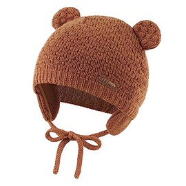 XIAOHAWANG Baby Winter Hat Boys Girls Warm Knitted Hats Soft Cotton Lining with Cute Bear Ears Winter Baby Hat, walnut