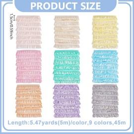 NBEADS 45 m 9 Colours Elastic Pleated Lace Trim, 15 mm Tiny Ruffle Lace Border Stretchy Lace Ribbon for Sewing DIY Crafts Home Decoration Clothing Embellishment