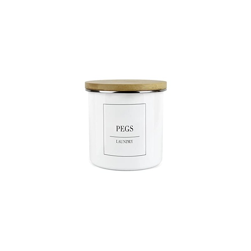 Minimalist Range Pegs Storage Canister - White Metal Enamel Kitchen