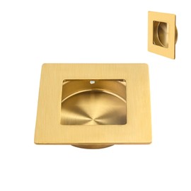 HOMOTEK 2-3/4 Inch Square Recessed Sliding Closet Door Finger Pulls, Diameter 2-1/8 Inch(54mm) Stainless Steel Flush Handles for Pocket Door, Bypass Barn Door Drawer Pulls(Brashed Gold, 2 Pack)