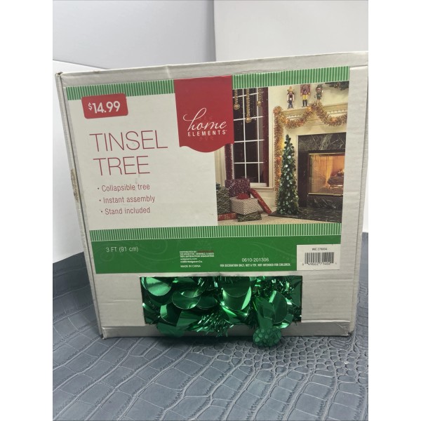 ELEMENTS 3’ Foot Collapsible Tinsel Tree In Green By Home