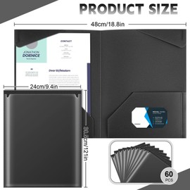 Henoyso 60 Pcs Plastic Folders with Clear Front Pockets Heavy Duty File Folders with 2 Pockets and Card Slot for Student Communication School Office Presentation Report (Black)