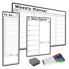 TMS Magnetic Meal Planner Bundle | Whiteboard Planner Set (5 Pack) | A4 and A3 Weekly Planner with 4 Dry Wipe Pens and Eraser