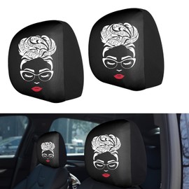 YHAPW Car Headrest Covers 2 Pack Soft Elastic Fabric Head Rest Cover for SUV, Truck, Sedan or Van