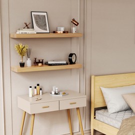 Habudda Floating Shelves for Wall, Bathroom Bedroom Kitchen Book Shelf, Rustic Wooden Home Decor Plant Display, Varnished Natural Solid Wood, Mounted Invisible Bracket, 30" Set of 2