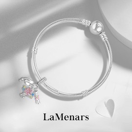 LaMenars Charms Pink Paw Dangle 925 Sterling Silver Dog Bone Pendant Bead with Zirconia Fits Europe Charm Bracelet Necklace, Gifts for Women Girls, Silver, Cubic Zirconia