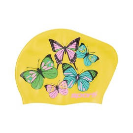 Sporti Silicone Swim Cap for Bun Long Hair Unisex Adult Protection Bathing Cap Anti-Slip Interior Grip, H 7.5" Opening 8.25" - Flutter Garden