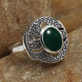 SILVERTROVE Grüne Jade-Edelstein-Bandring für Herren und Damen, Bandring in allen Größen, Sterlingsilber, Bandring-Schmuck CRG1083CD2_(48 (15.3))