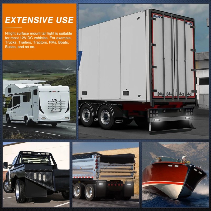 Nilight 6Inch Oval Tail Light 2PCS White 24LED Back Up