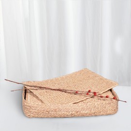 ART pinecone Handwoven Water Hyacinth Placemats - Set of 6, Eco-Friendly, Natural Table Decor, Perfect for Dining Table, Rustic Kitchen Accents, Square Placemats (Water Hyacinth oblong, 16-inch)