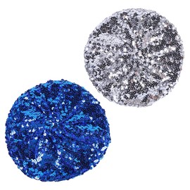Pack of 2 Sequin Hat, Hat with Shiny Sequins, Women's Beret Hat with Glittering Sequins, Women's Glittering Sequins Beret Hat Suitable for Parties, Disco Outfit Accessory (Blue, Silver)