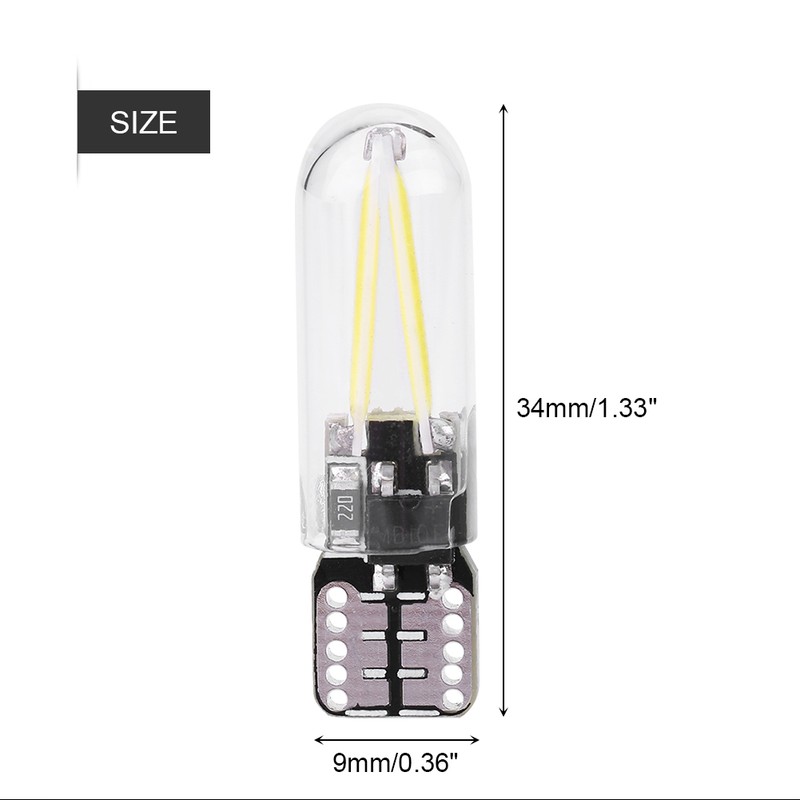 10pcs 12V W5W T10 194 Glass COB Filament LED Car
