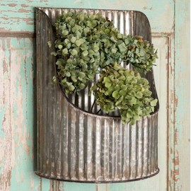 Colonial Tin Works Corrugated Metal- Half-Round Decorative Wall Bin Industrial Farmhouse,Grey