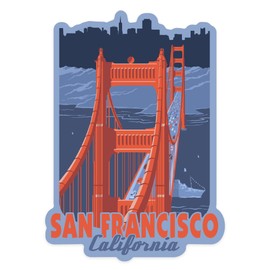 Die Cut Sticker San Francisco, California, Golden Gate Bridge, Limited Palette, Contour Vinyl Sticker 1 to 3 inches (Waterproof Decal for Cars, Water Bottles, Laptops, Coolers), Small