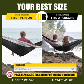 OLALACOZY Camping Hammock,Camping Essentials,Lightweight Portable Double & Single Hammock with Tree Straps, Camping Gear for Outside Hiking Camping Beach Backpack Travel, Black & Grey, Large