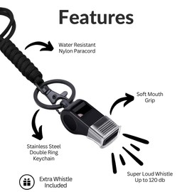 MyfavoriteK 2 Pack Professional Plastic Sports Whistle with Rope Lanyard Strap Sports Coach Referees Whistle Cord (Black)