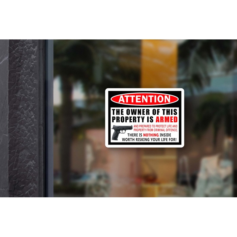 Property Security Warning Sign, Armed Owner Notice, 2nd Amendment Handgun