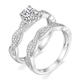 TIGRADE Engagement Ring for Women Cubic Zirconia CZ Eternity Promise Anniversary Wedding Band Size 4-11, Silver-1CT Round Set, Size 10
