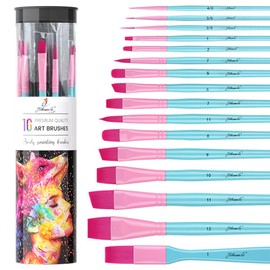 Paint Brushes Set for Acrylic Painting 16 PCS Nylon Hair Paint Brushes for Acrylic Oil Watercolor Face Body Rock Gouache Ink Painting Professional Paint Brushes for Adults Kids