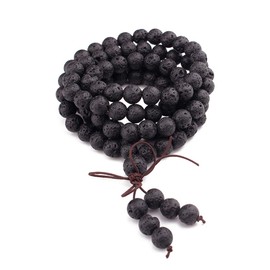 niumanery 108 Natural Gemstone Buddha Prayer Beads Bracelets Buddhist Rosary Necklace, Material: black lava stone