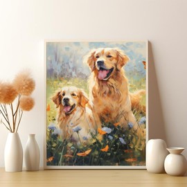 SVINOILER Golden Retriever Butterfly Flower Field, Paint by Numbers for Adults, 16x20 Inch Linen Canvas Acrylic DIY Number Painting Kits Wall Art Decor Gifts