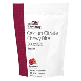 Bariatric Advantage Bariatric Advantage Calcium Citrate Chewy Bites 500 mg - for Bariatric Surgery Patients - Vitamin D3 - Sugar-Free Chewable Calcium Supplement - Bariatric Calcium Chews - Raspberry Flavor - 90 Count