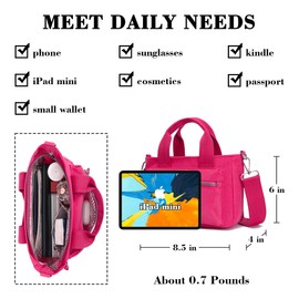 AOCINA Mini Tote Bag with Multi Pockets Small Crossbody Bags for Women Nylon Printed Shoulder Bag(Rose Red)