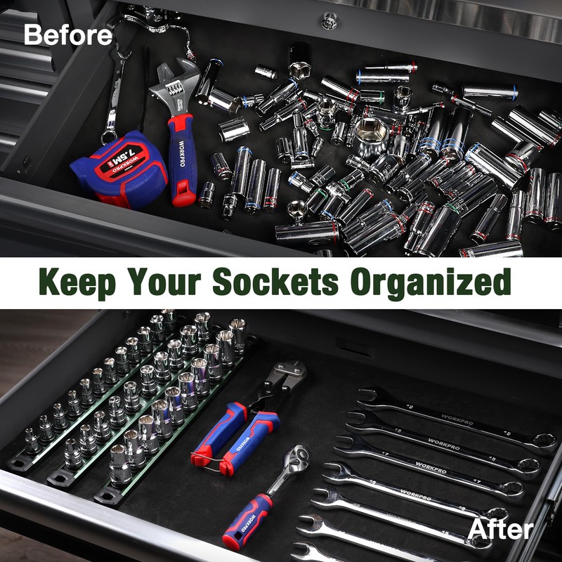 WORKPRO Magnetic Socket Organizer, 1/2-Inch Drive Aluminum Alloy Socket Rail,