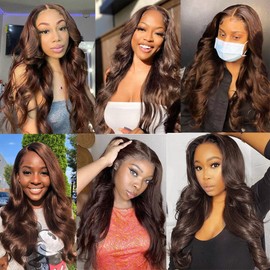 Dokksiiia Brown Color 4 Body Weave 3 Bundles 28 30 32 Inch Dark Brown Bundles Human Hair 4# Chocolate Brown Body Wave Double Weft Brazilian Human Hair Extensions Natural Look