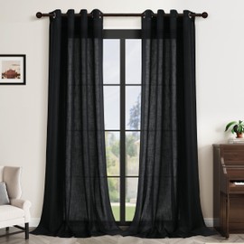 Black Linen Curtains 108 Inches Long 2 Panels for Living Room Divider Grommet Extra Long Black Drapes Neutral Modern Semi Sheer Bay Window Curtain 108 Inch for Cabin Bedroom Sliding Door 9 Ft Tall