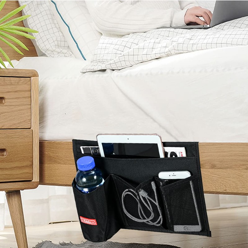 Falaku Bedside Caddy, 4 Pockets Bedside Organizer Caddy Under Mattress,Holds