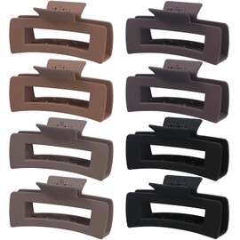 8 Pcs Large Hair Claw Clips 4.1 Inch Non-slip Big Square Matte Hair Claws for Women, Strong Hold Banana Clip for Thick Thin Hair(Grey/Khaki/Black)