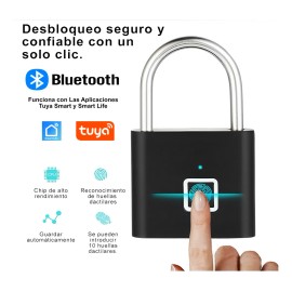 Candado Inteligente Bluetooth App Huella Digital Res Lluvia Color Negro