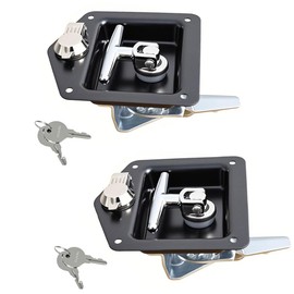 T Handle Latch Rv Truck Door Tool Box Lock Replacement with Keys Gasket Stainless Steel T-Handle Lock 2Pcs/1pc (Black-2pcs)
