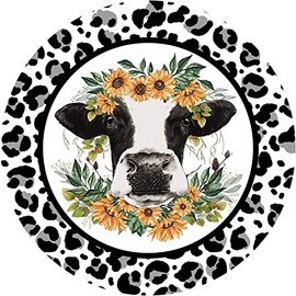 Xiddxu Round Metal Tin Sign Rustic Wall Decor Cow with Sunflower Sign, Cow Sign, Wreath Sign, Cow Sign for Wreaths, Cute Cow Sign,Home Bar Kitchen Restaurant Wall Art Decor Sign 12Inch Diameter