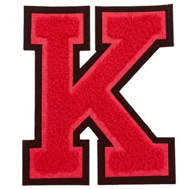 2Pcs 5.0" Red Chenille Letter Patches, Iron On Embroidered Alphabet Patches for Clothing, Jeans, Jackets, Backpacks, Hats- Varsity Letters with Black Border (Letter K)