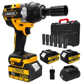 L1NXIXI 1/2 Cordless Impact Wrench, 1/2 Inch Impact Drive with Brushless Motor, 1000N.m(740Ft-Lbs), 3300PRM, Electric Impact Wrenches with Battery and Charger, 6 Sockets