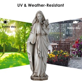 Grace4Joy Virgin Mary Statue Outdoor, 24 Inches Blessed Mother Mary Garden Statue, Rustic Saint Mary Holding Lilies Outdoor Sculpture for Home Yard Patio Lawn Hallway Decor