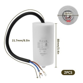 Start-up Capacitor 16µF 450V Work Capacitor Cable M8 with 20 cm Connection Cable and Cable Lugs Starting Capacitor Engine Start Capacitor 16uF 88 x 38 mm Pack of 2