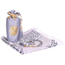 Prien Prayer Mat with Prayer Beads for Islam, Muslim Gifts Bayram, Seccade Tesbih Rug for Women Men, Namaz Set, Muslim Prayer Mat Ramadan, Prayer, Prayer, Eid, Quran (Grey)