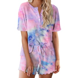 Ekouaer Tie Dye Pajamas Set Womens Loungewear Sleepwear 2 Piece PJ Sets
