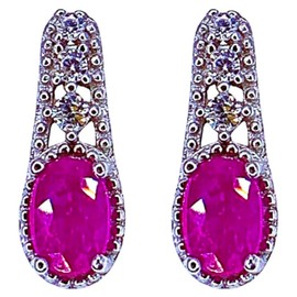 Natural Ruby Gemstone Stud Drop Earrings, 1.2 carats (0.6 ct per earring) Burmese Ruby, Custom Design, 925 Sterling Silver, with Included Velvet Gift Box