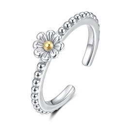 Sunflower Toe Rings for Women- 925 Sterling Silver Toe Ring Boho Adjustable Small Finger Rings Summer Vacation Ocean Beach Open Gold Plated Foot Jewelry Gifts