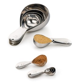 RSVP International Endurance Stainless Steel Oval Measuring Cups, Set of 4 | 1/8 Cup to 1 Cup Measurements | Nest for Easy Storage | Dishwasher Safe | Dry or Liquid | Baking or Cooking