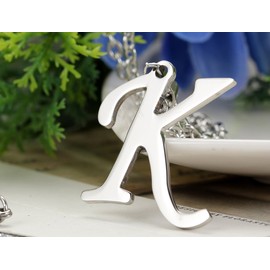 Flongo Men's Womens Biker Stainless Steel Silver 26 Letters Alphabet Pendant Necklace, 21.65 inch Chain, K